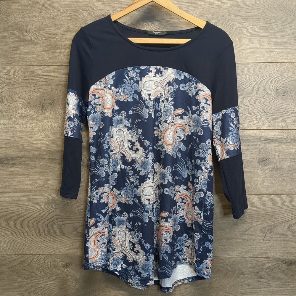 Reborn Paisley 3/4 Sleeve Stretchy Top Women's Size Large